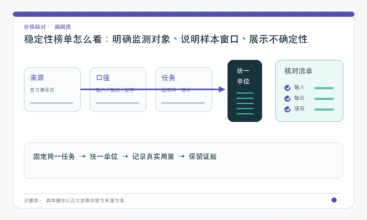 稳定性榜单怎么看：明确监测对象、说明样本窗口、展示不确定性｜文章配图，按正文步骤绘制的编辑图