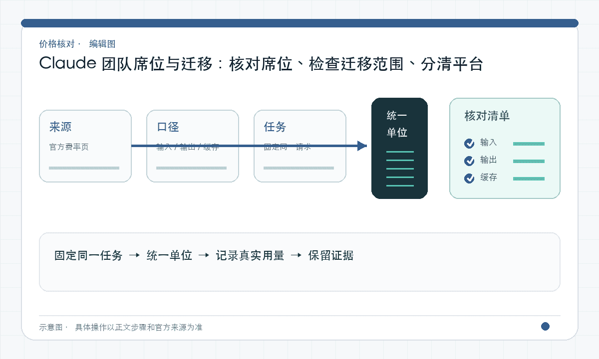 Claude 团队席位与迁移：核对席位、检查迁移范围、分清平台｜文章配图，按正文步骤绘制的编辑图